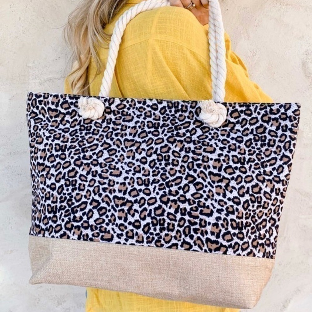 Ready for the 🏖 Beach/Pool. Leopard Canvas Totes - Picture 2 of 7